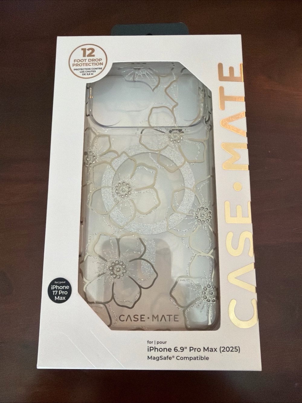 Case-Mate iPhone 17 Pro Max Case Floral Gems Mag Safe Clear Glitter Gold Silver